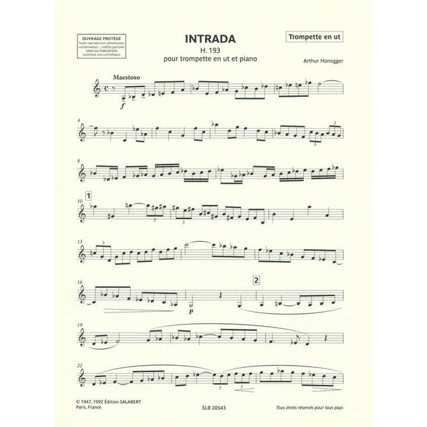 Editions Salabert Honegger Intrada