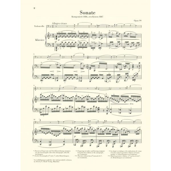 Henle Verlag Brahms Cellosonate F-Dur