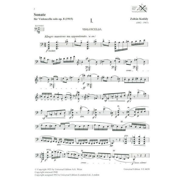 Universal Edition Kodály Sonate op. 8