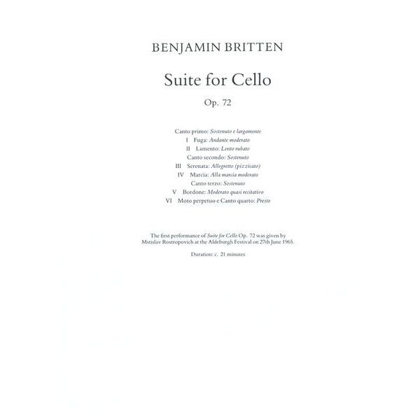 Faber Music Britten 3 Suiten Cello
