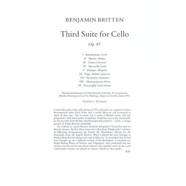 Faber Music Britten 3 Suiten Cello