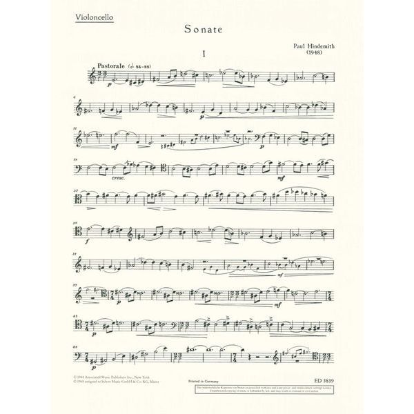 Schott Hindemith Sonate Cello