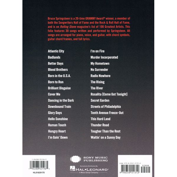 Hal Leonard Bruce Springsteen Sheet Music