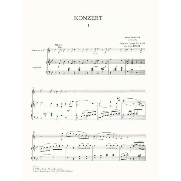 Edition Kunzelmann Dimler Konzert für Klarinette