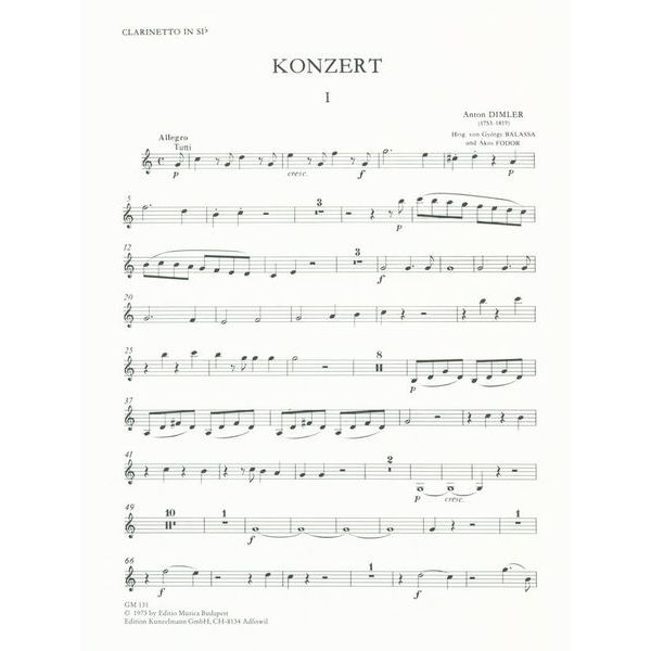 Edition Kunzelmann Dimler Konzert für Klarinette