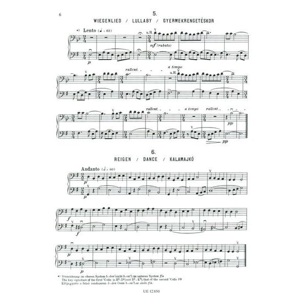 Universal Edition Bartók 18 Duos Cello