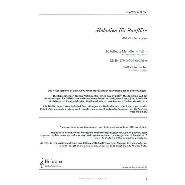 Hofmann Melodien für Panflöte