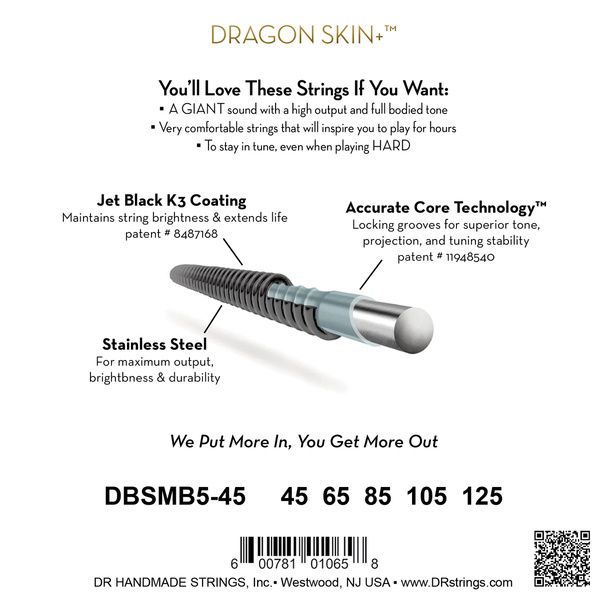 DR Strings Black Dragon DBSMB5-45 Coated