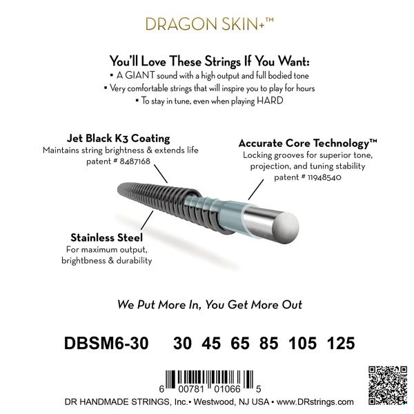 DR Strings Black Dragon DBSMB6-30 Coated