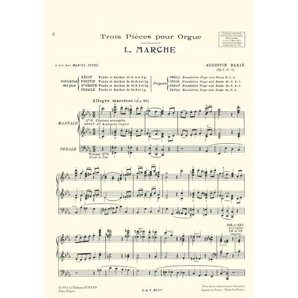 Editions Durand Barié Marche Op. 7 No. 1