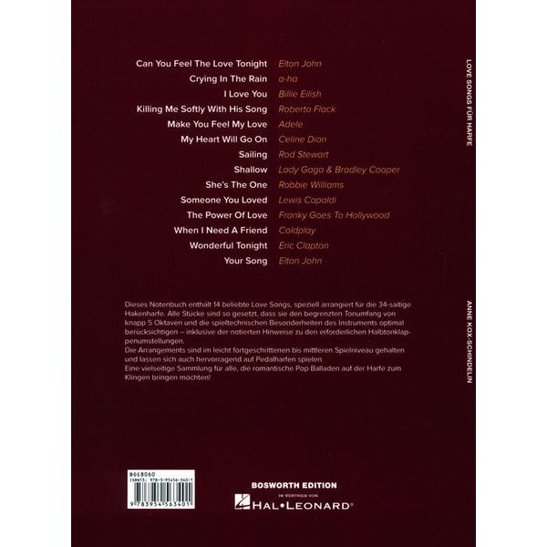 Bosworth Love Songs for Harfe