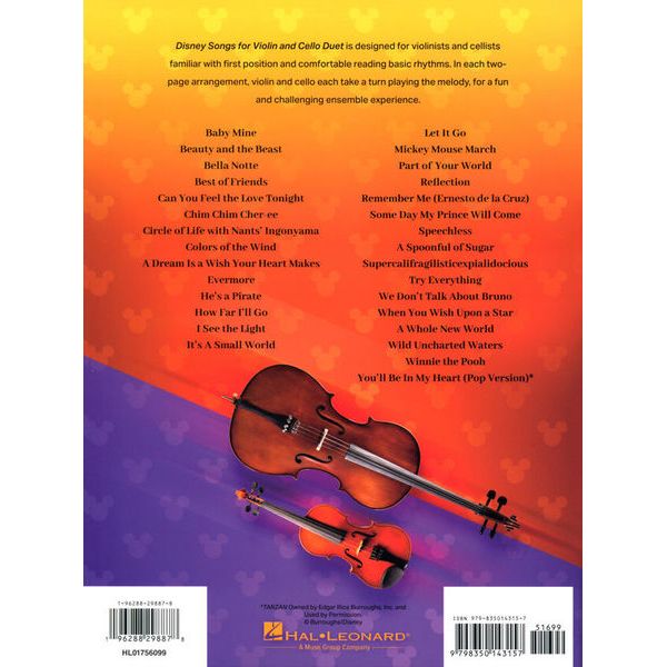 Hal Leonard Disney Songs Violin and Cello