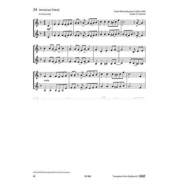 Hage Musikverlag Trompeten Fuchs Spielbuch 2