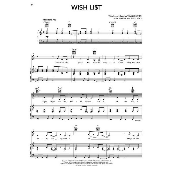 Hal Leonard Taylor Swift Life Showgirl