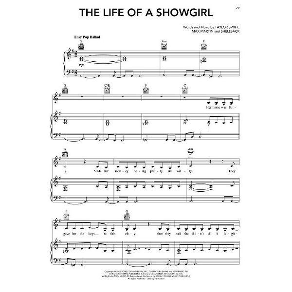 Hal Leonard Taylor Swift Life Showgirl