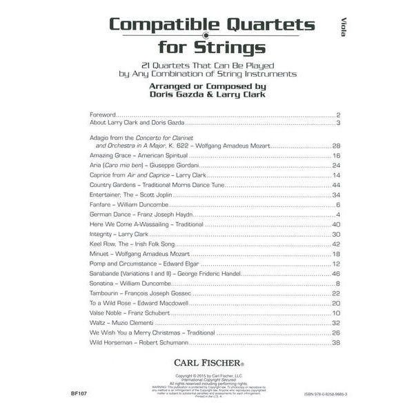 Carl Fischer Compatible Quartets Viola