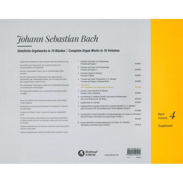 Breitkopf & Härtel Bach Orgelwerke 4 Supplement