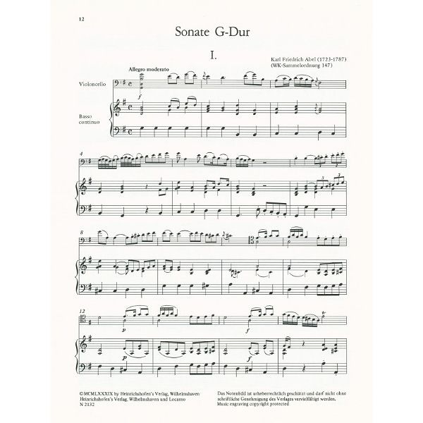 Heinrichshofen Verlag Abel 2 Sonaten Cello