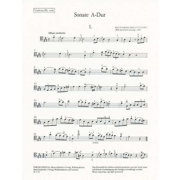Heinrichshofen Verlag Abel 2 Sonaten Cello