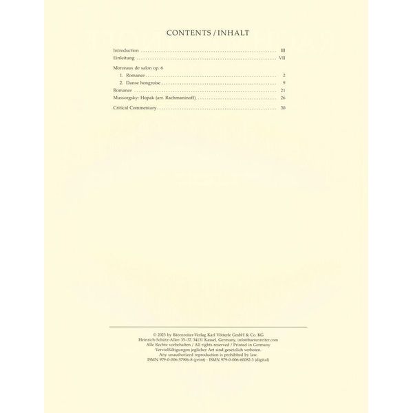 Bärenreiter Rachmaninow Werke für Violine