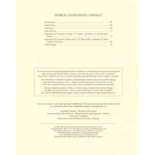 Bärenreiter Tartini L'arte dell'arco