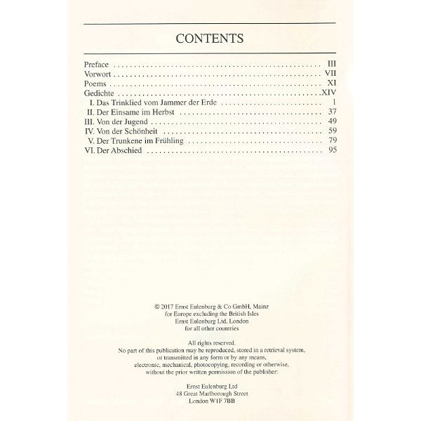 Edition Eulenburg Mahler Das Lied von der Erde