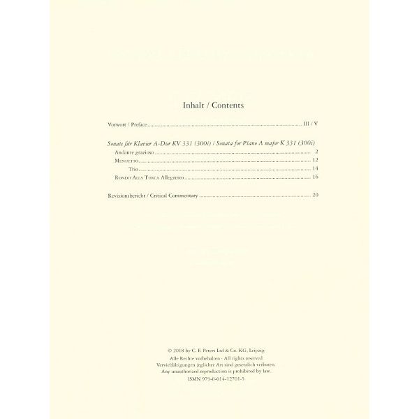 Edition Peters Mozart Sonate A-Dur KV 331