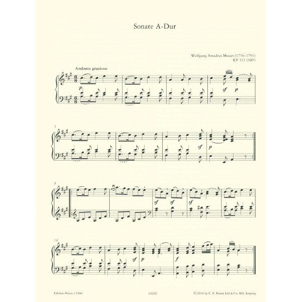 Edition Peters Mozart Sonate A-Dur KV 331