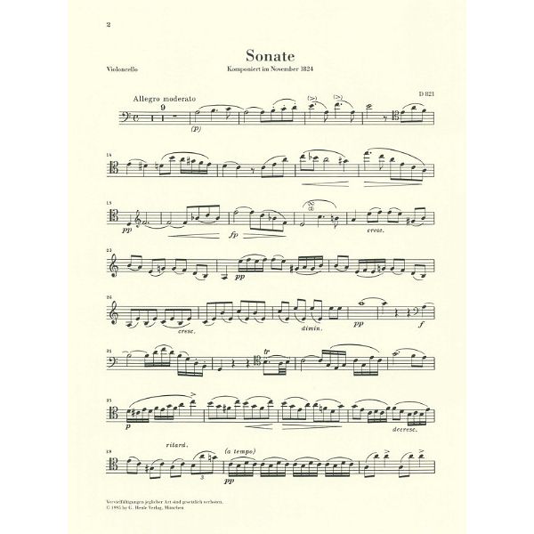 Henle Verlag Schubert Sonate a-Moll Cello