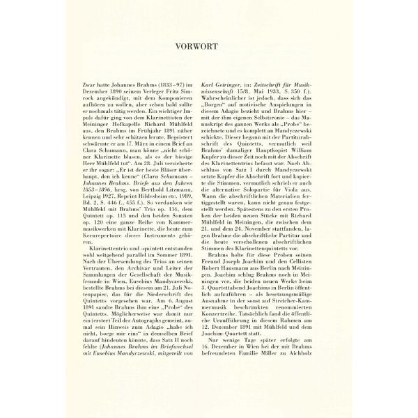 Henle Verlag Brahms Klarinettenquintett