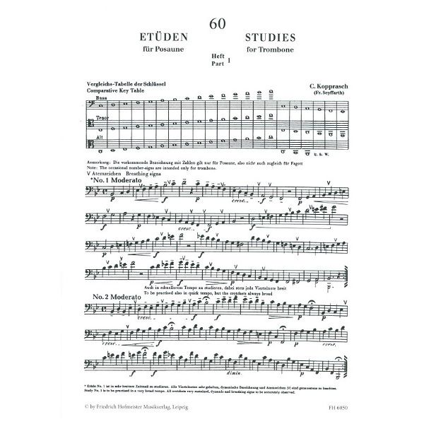 Friedrich Hofmeister Verlag Kopprasch 60 Etüden Posaune 1