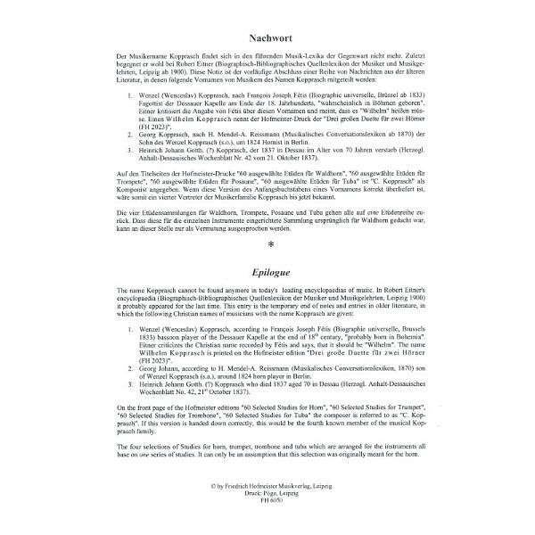 Friedrich Hofmeister Verlag Kopprasch 60 Etüden Posaune 1