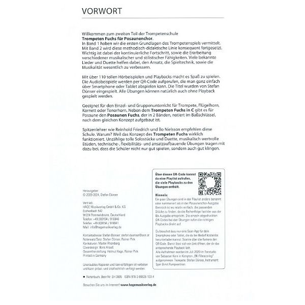 Hage Musikverlag Trompeten Fuchs C 2