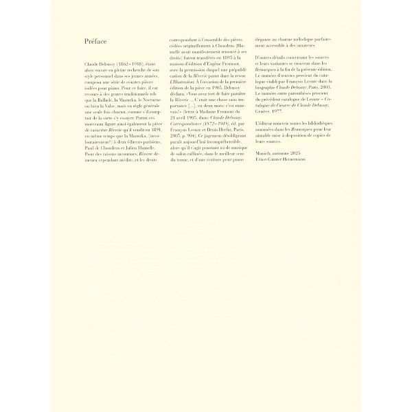 Henle Verlag Debussy Rêverie