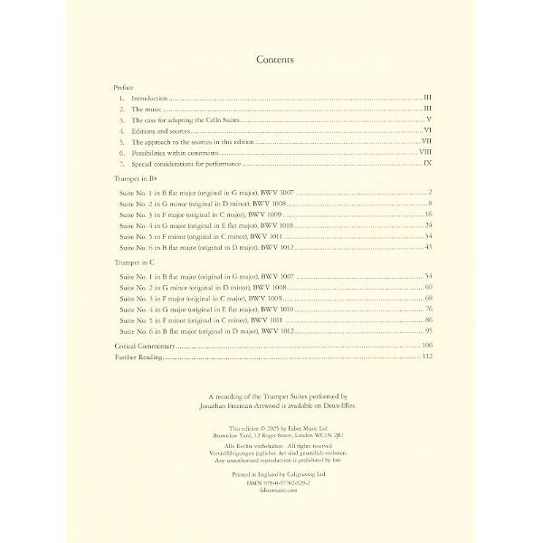 Edition Peters Bach Sechs Suiten Trumpet