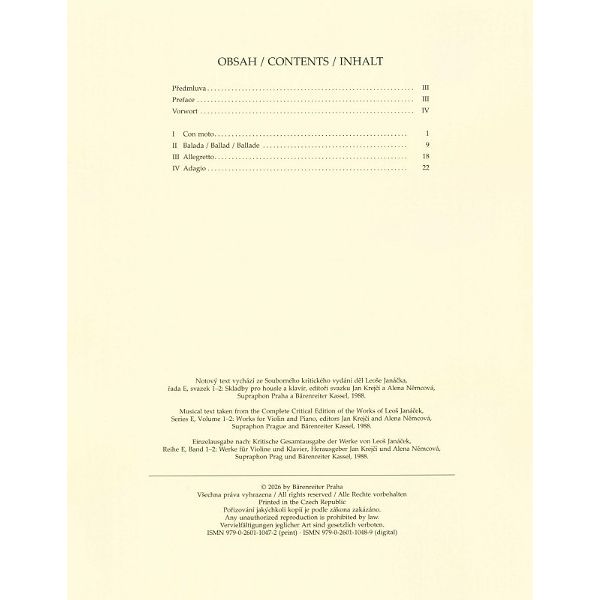 Bärenreiter Janácek Sonate for Violoncello