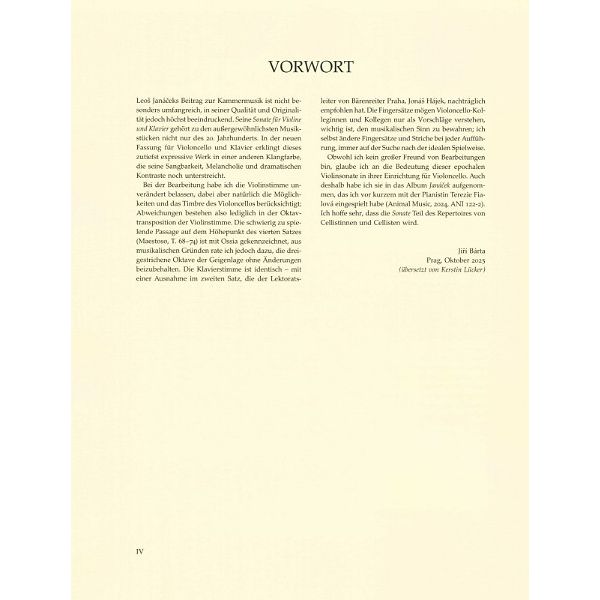 Bärenreiter Janácek Sonate for Violoncello