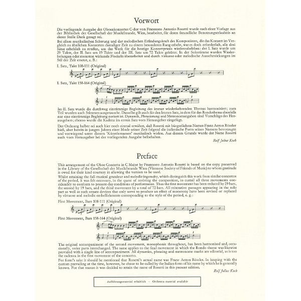 Edition Peters Rosetti Concert for Oboe