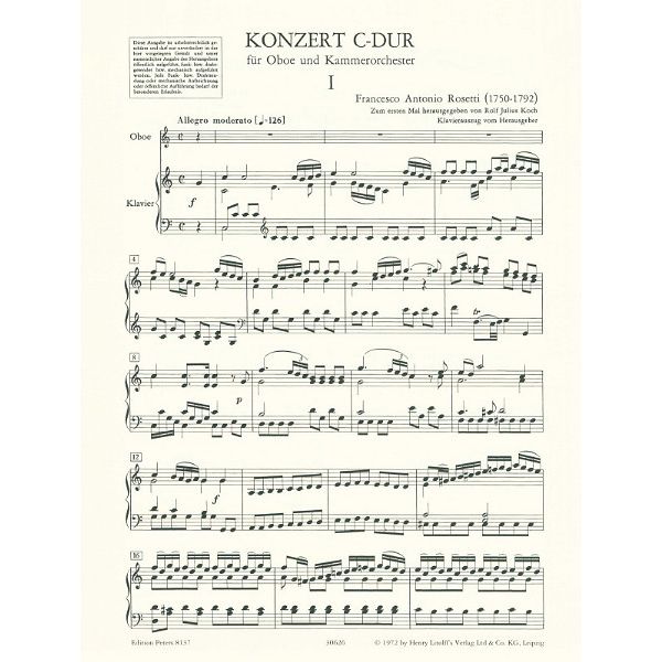 Edition Peters Rosetti Concert for Oboe