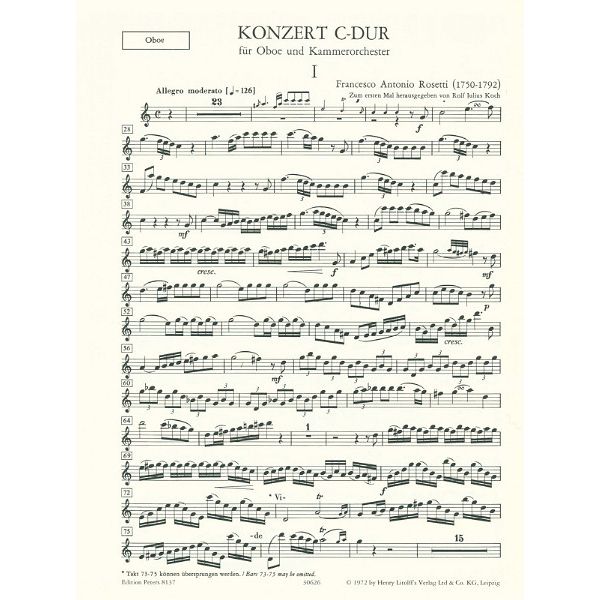 Edition Peters Rosetti Concert for Oboe