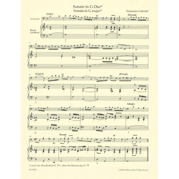 Bärenreiter Gabrielli Werke für Cello