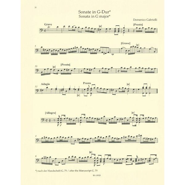 Bärenreiter Gabrielli Werke für Cello