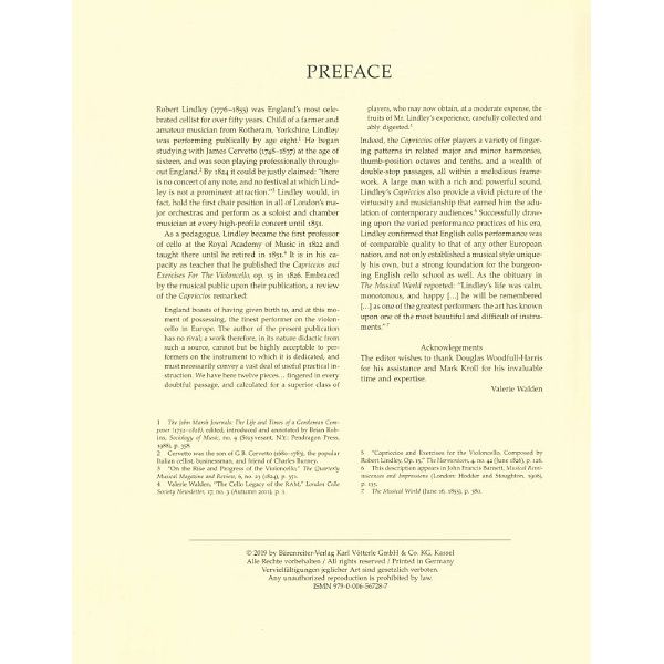 Bärenreiter Lindley Capriccios Cello op.15