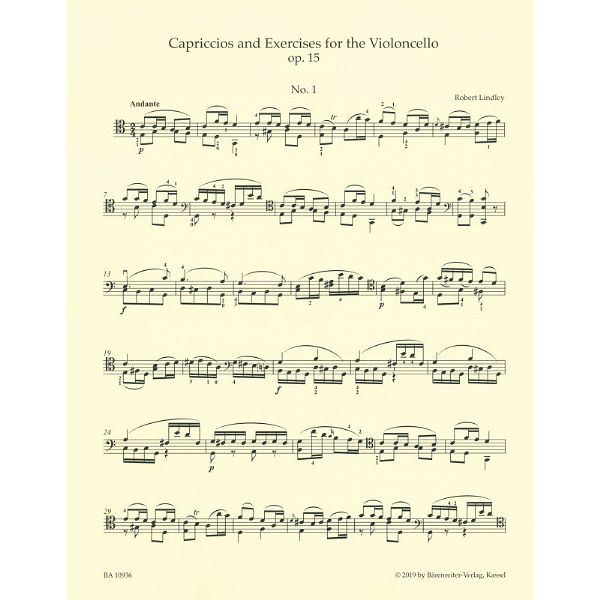 Bärenreiter Lindley Capriccios Cello op.15