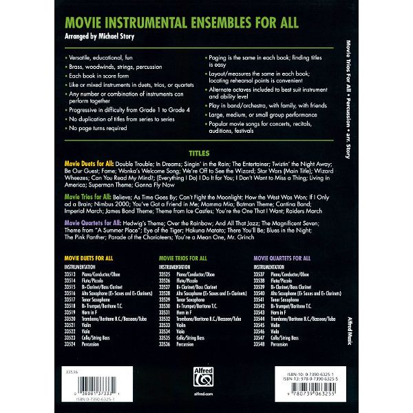 Alfred Music Publishing Movie Trios For All Percussion