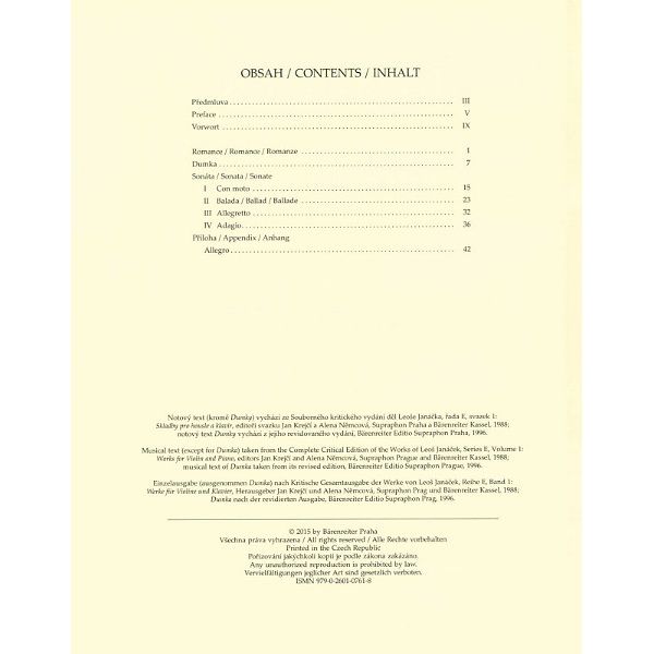 Bärenreiter Janácek Werke for Violin