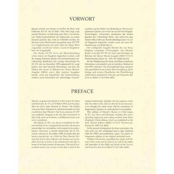 Bärenreiter Mozart Rondo for Horn KV 371