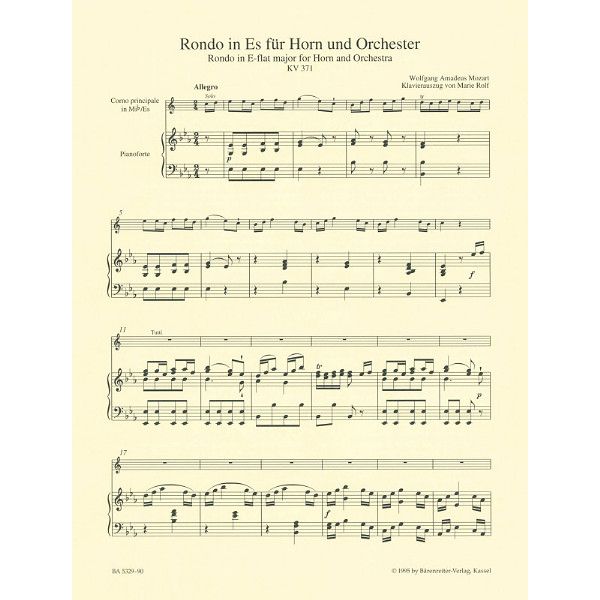 Bärenreiter Mozart Rondo for Horn KV 371