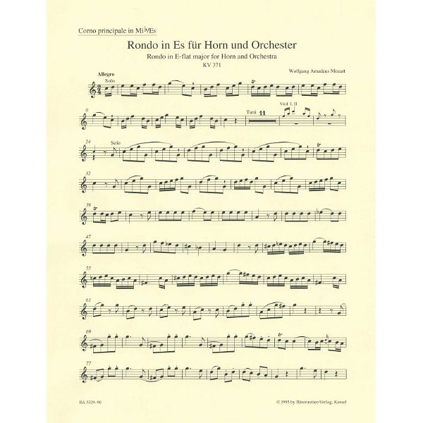 Bärenreiter Mozart Rondo for Horn KV 371
