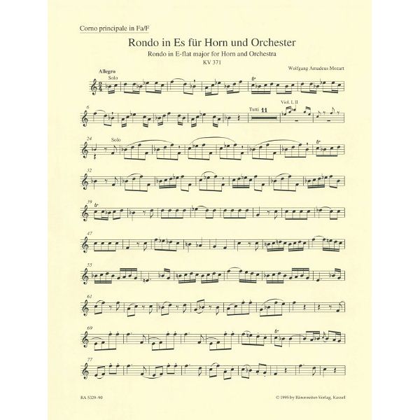 Bärenreiter Mozart Rondo for Horn KV 371